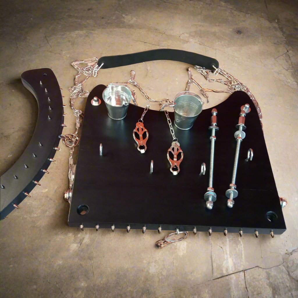 Unique BDSM Serving Table - Personalized Wooden Shackles & Chest Clamps Available - BDSMWoody