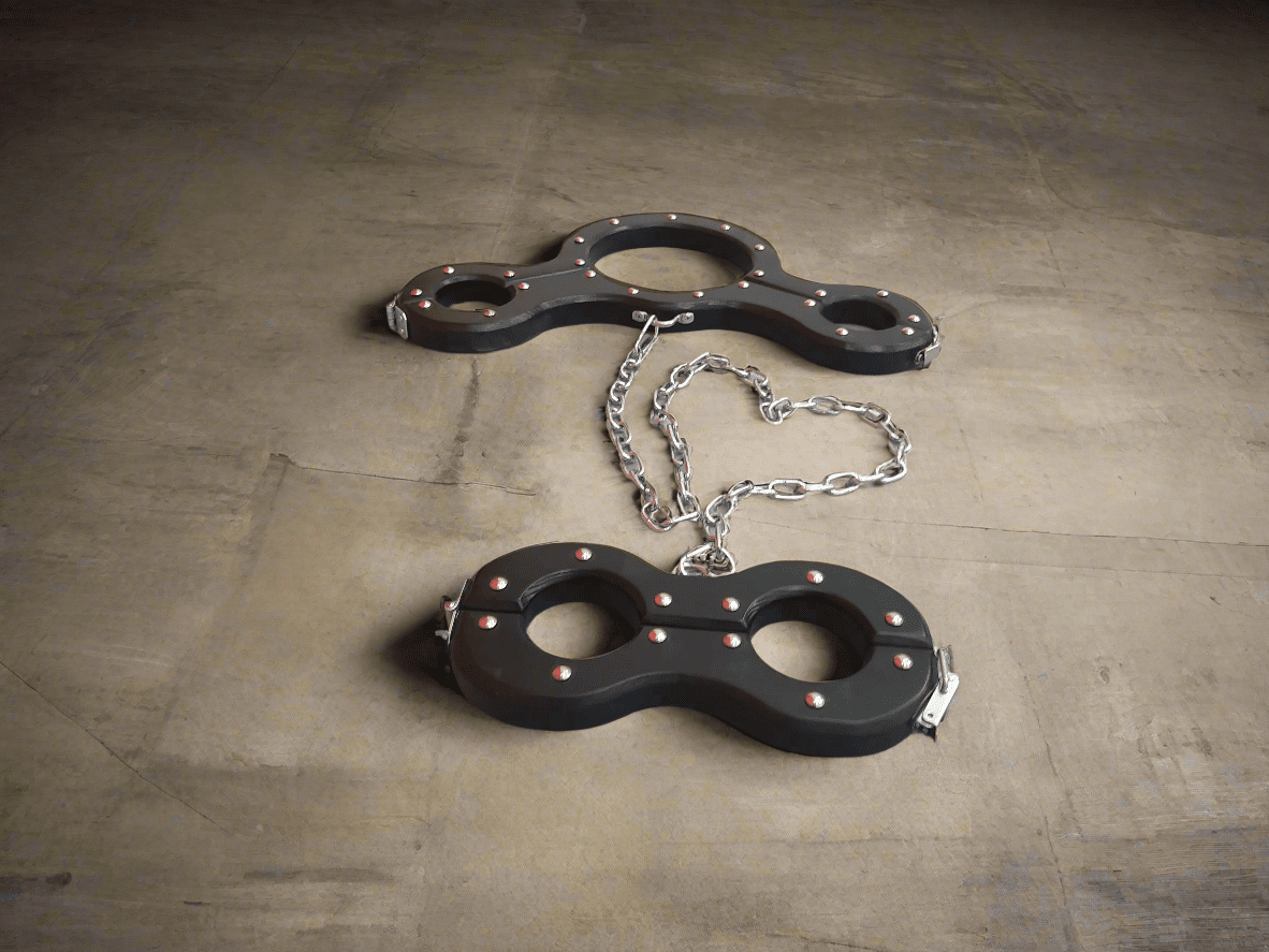 Handcrafted Wooden Shackles Set for Neck, Hands, and Legs - BDSM Accessories with Adjustable Chain Length - BDSMWoody