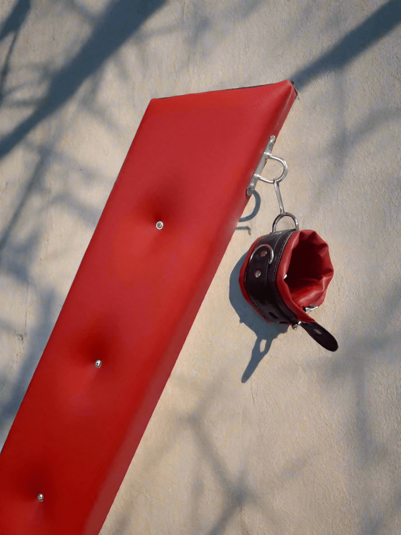 Red Leather St. Andrews Cross - Essential Dungeon Furniture for BDSM Enthusiasts - BDSMWoody