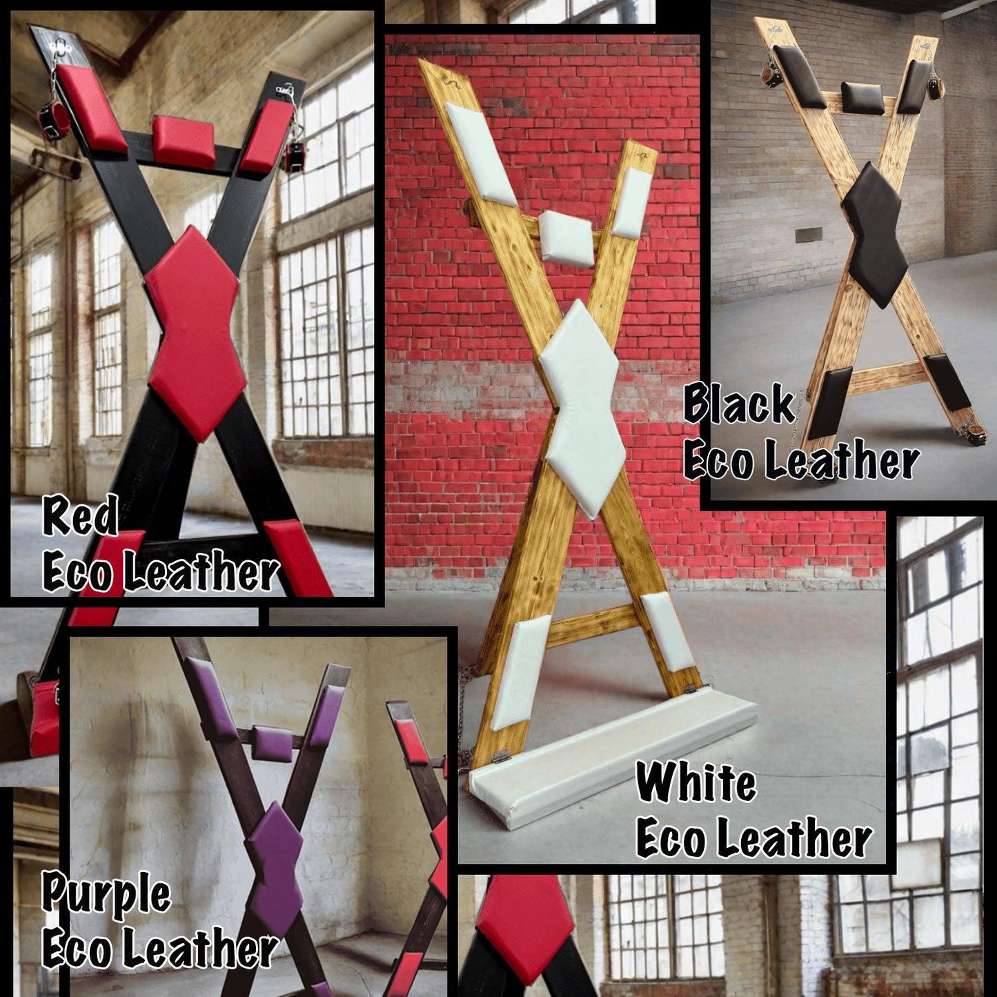 Stylish Dungeon Furniture: Soft Leather BDSM St. Andrews Cross With footrest Dungeon Furniture - BDSMWoody