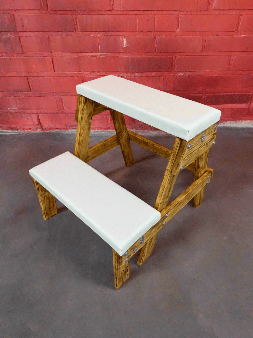 White BDSM Wooden Soft Bench. Dungeon Spanking Equipment - BDSMWoody
