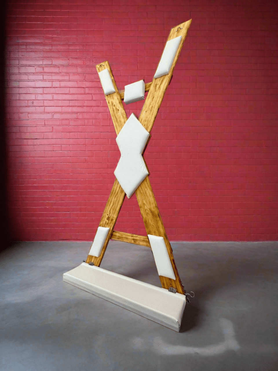 Stylish Dungeon Furniture: Soft Leather BDSM St. Andrews Cross With footrest Dungeon Furniture - BDSMWoody