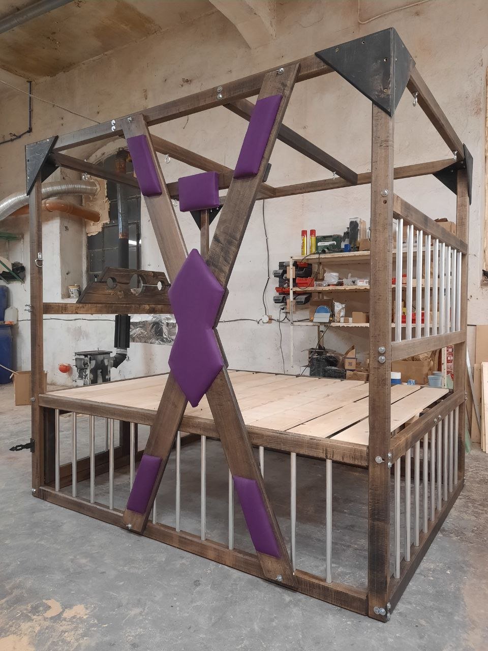 Bedroom Playground Queen Size BDSM Bed with Removable Cross for Love Pleasures - Strong Crossbars for Support - BDSMWoody