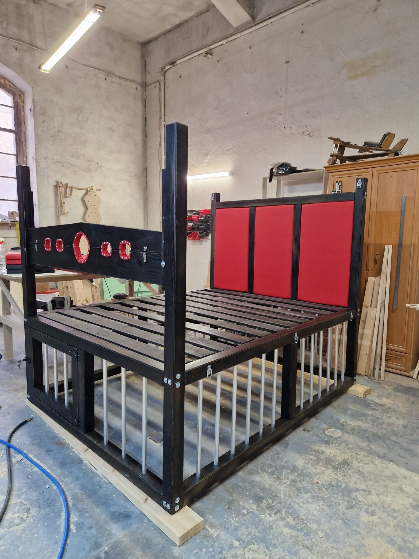 bdsm bed, bondage bed, dungeon bed, bdsm furniture, king size bdsm bed, bed with cage, restraint bed, bdsm playroom, adult furniture, bdsm frame bed, bdsm bedroom, eco-leather bed, wooden bondage bed, bdsm wooden bed, fetish bed