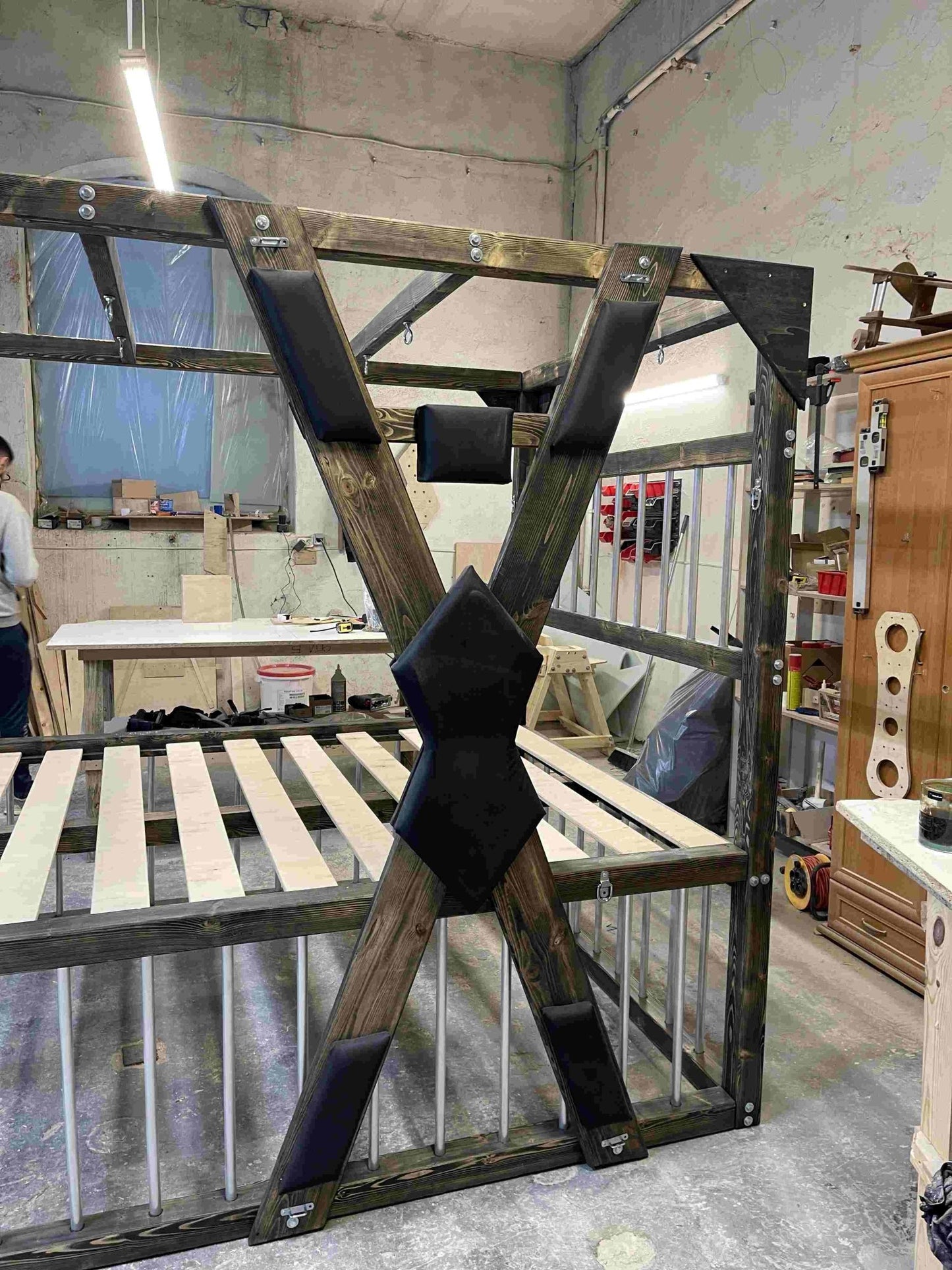 Bedroom Playground Queen Size BDSM Bed with Removable Cross for Love Pleasures - Strong Crossbars for Support - BDSMWoody