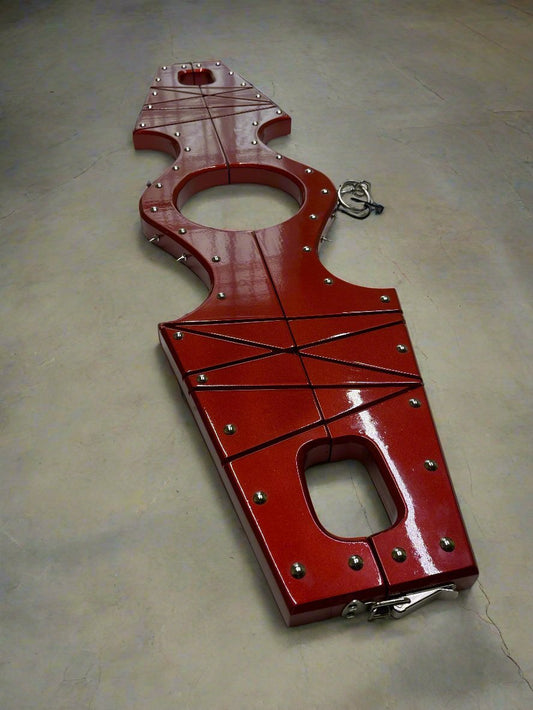 Red Wooden Shackles and Collar - Spiked Design for Thematic Wear - BDSMWoody