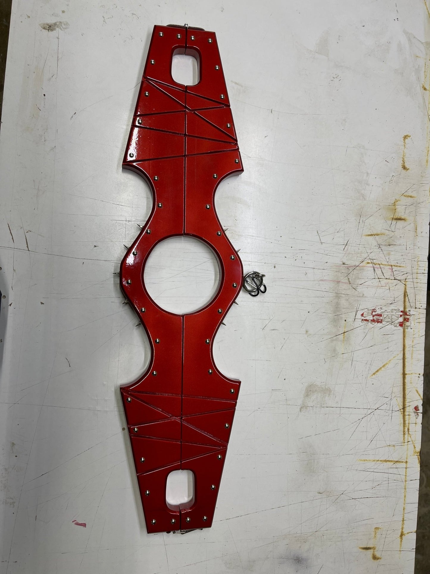 Red Wooden Shackles and Collar - Spiked Design for Thematic Wear - BDSMWoody