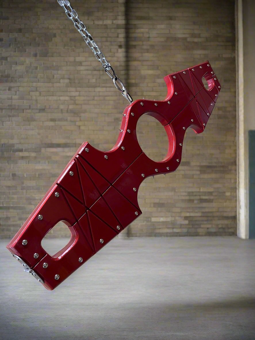 Red Wooden Shackles and Collar - Spiked Design for Thematic Wear - BDSMWoody