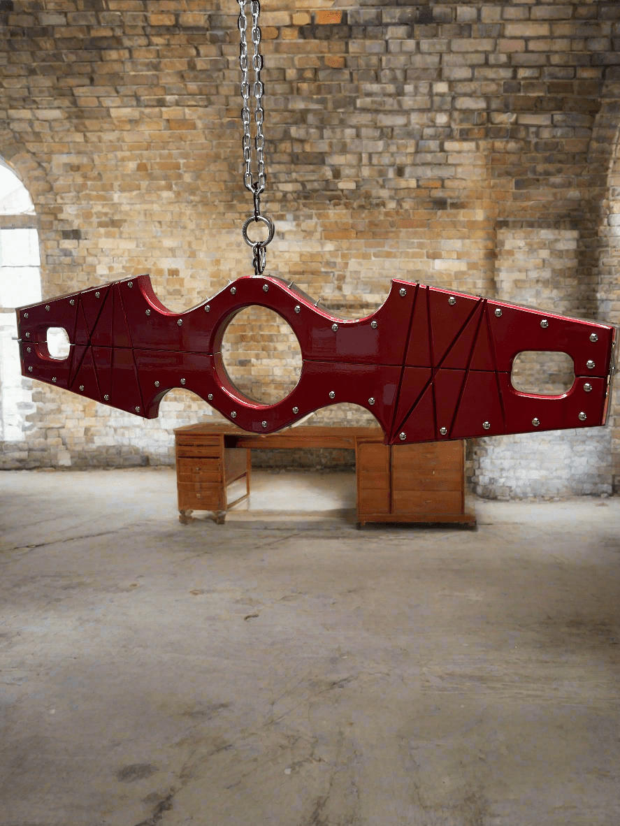 Red Wooden Shackles and Collar - Spiked Design for Thematic Wear - BDSMWoody
