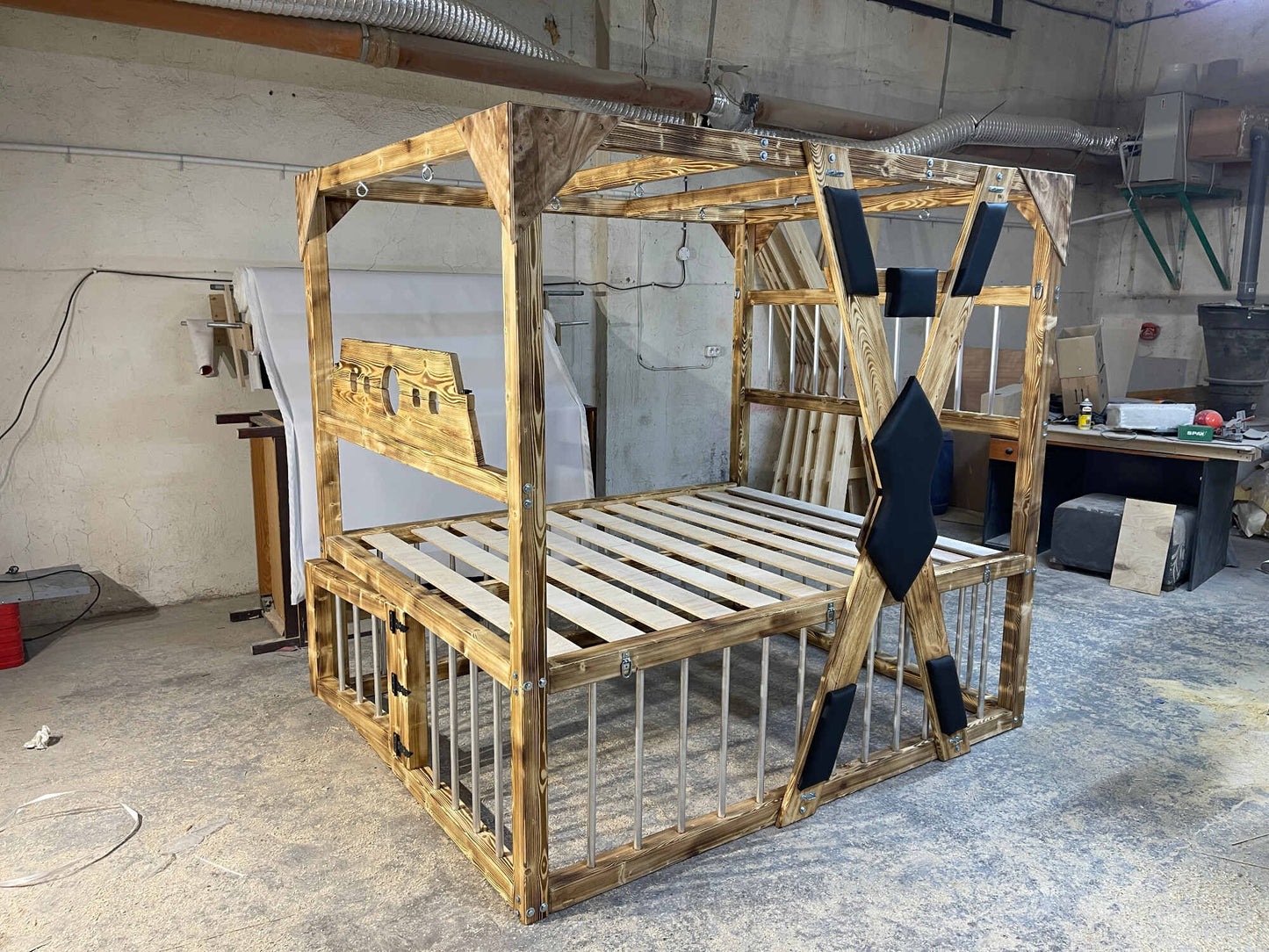 Bedroom Playground Queen Size BDSM Bed with Removable Cross for Love Pleasures - Strong Crossbars for Support - BDSMWoody