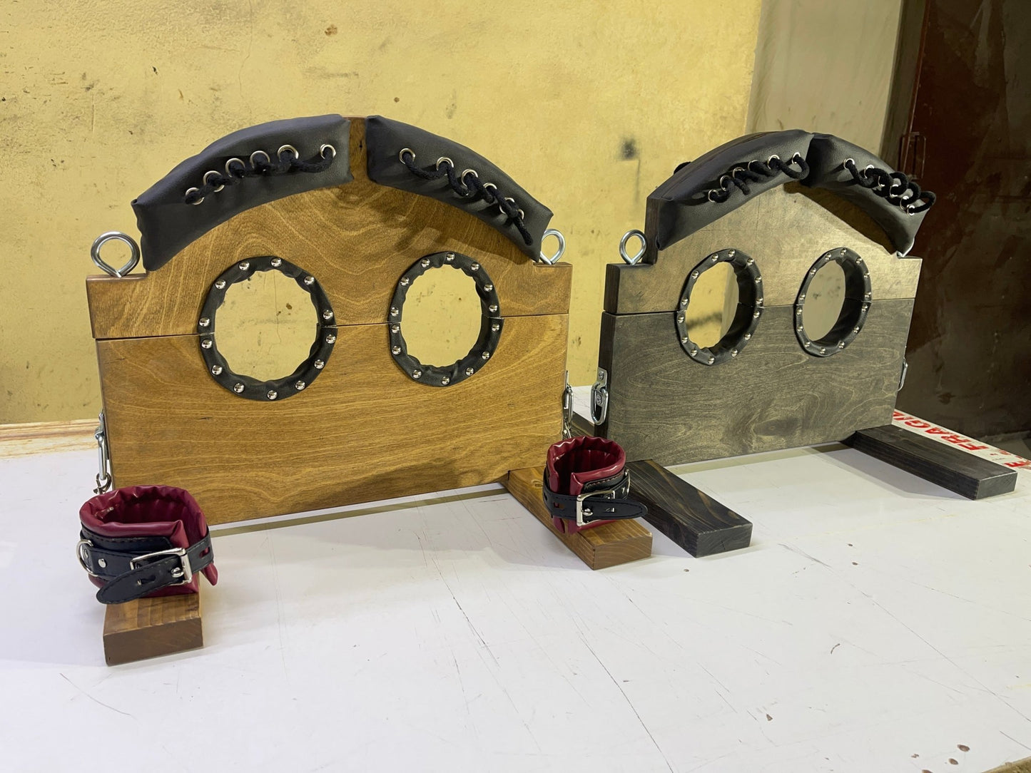 BDSM Foot Fetish Fixation: Handcrafted Leg Shackles Bondage Furniture - BDSMWoody