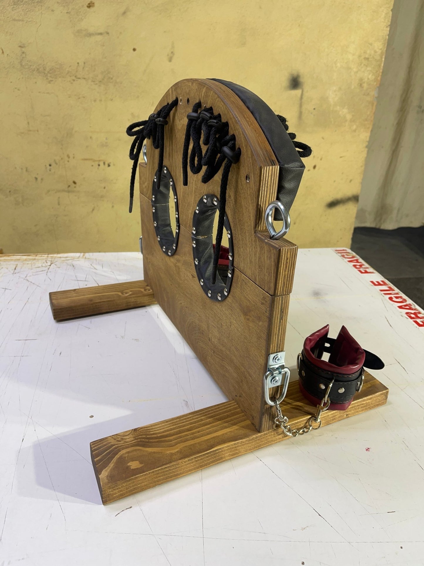BDSM Foot Fetish Fixation: Handcrafted Leg Shackles Bondage Furniture - BDSMWoody