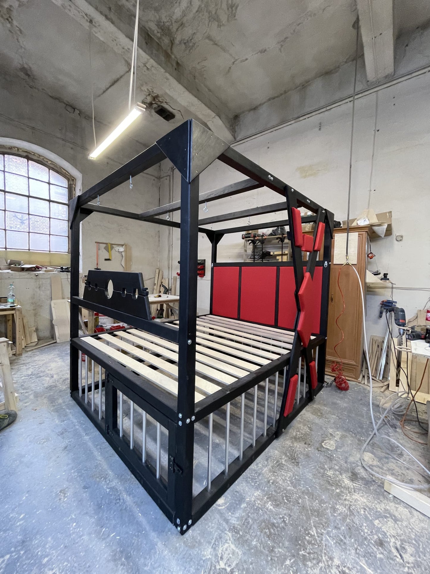 King Size BDSM Bed Genuine Leather With Removable Cross – Durable Bondage Bed With Cage Frame | Premium Fetish Furniture