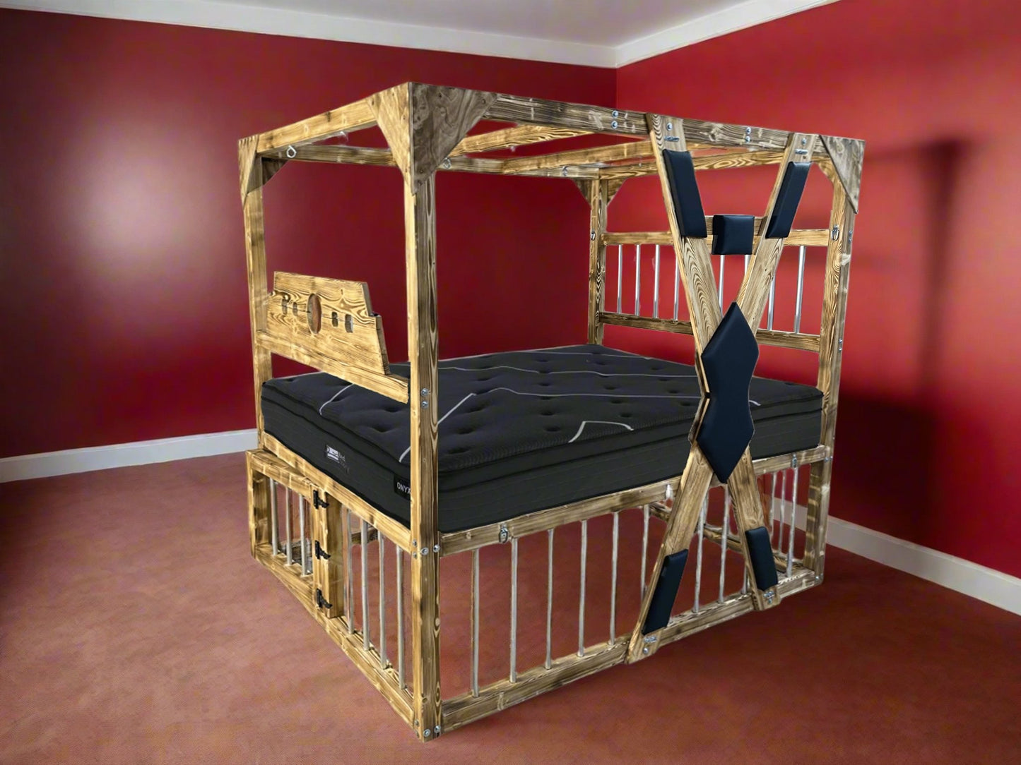 Bedroom Playground Queen Size BDSM Bed with Removable Cross for Love Pleasures - Strong Crossbars for Support - BDSMWoody