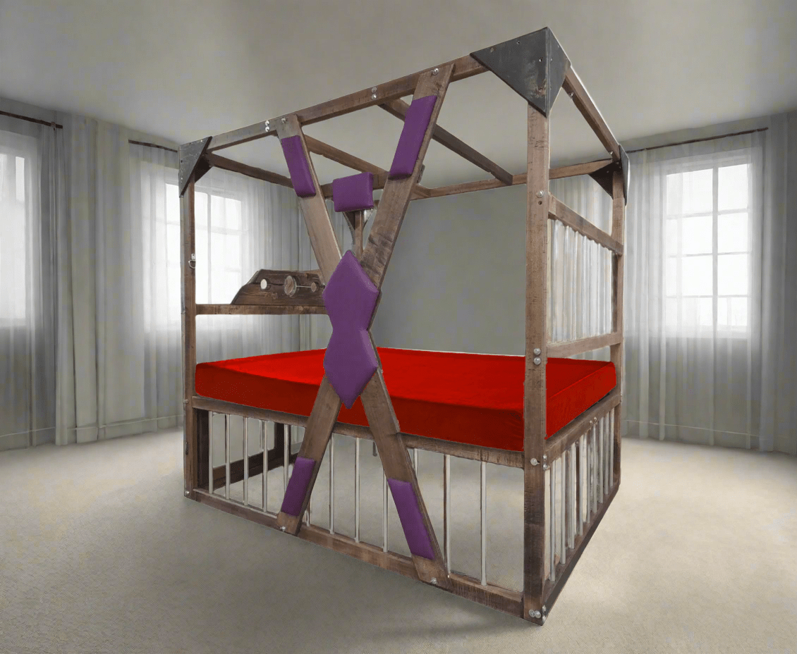 Bedroom Playground Queen Size BDSM Bed with Removable Cross for Love Pleasures - Strong Crossbars for Support - BDSMWoody