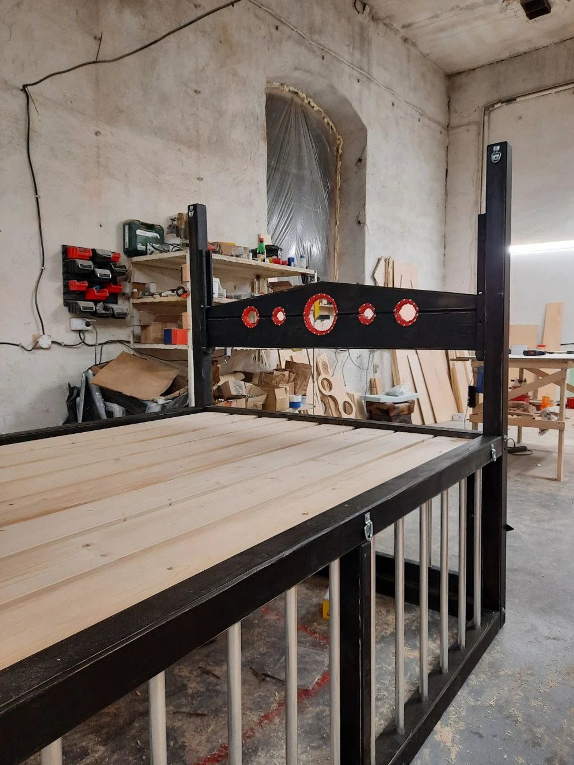 BDSM Inspired Wooden Bed with Restraining Options Queen Size - Unique Adult Play Furniture. - BDSMWoody