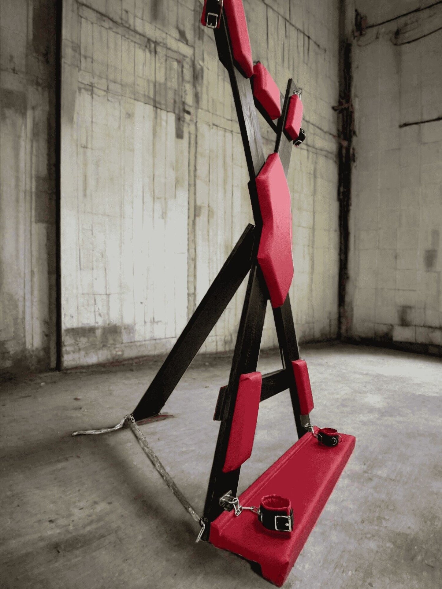 Stylish Dungeon Furniture: Soft Leather BDSM St. Andrews Cross With footrest Dungeon Furniture - BDSMWoody