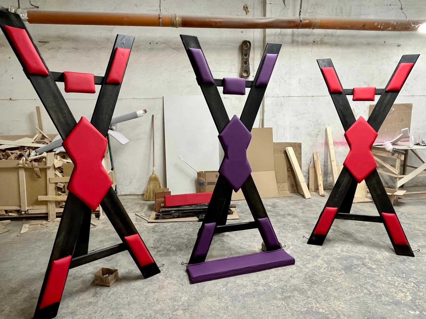 Stylish Dungeon Furniture: Soft Leather BDSM St. Andrews Cross With footrest Dungeon Furniture - BDSMWoody