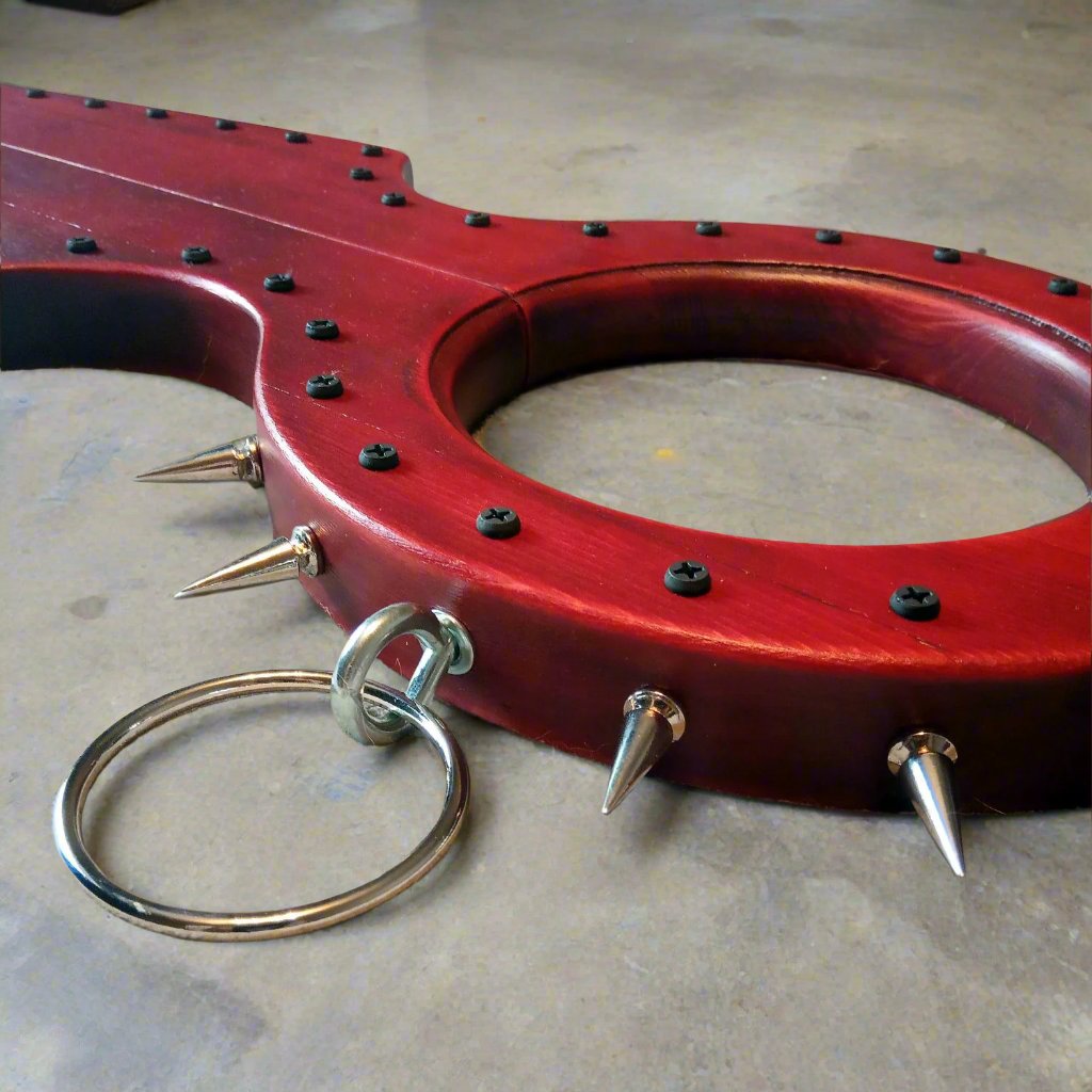 Red Wooden Shackles and Collar - Spiked Design for Thematic Wear