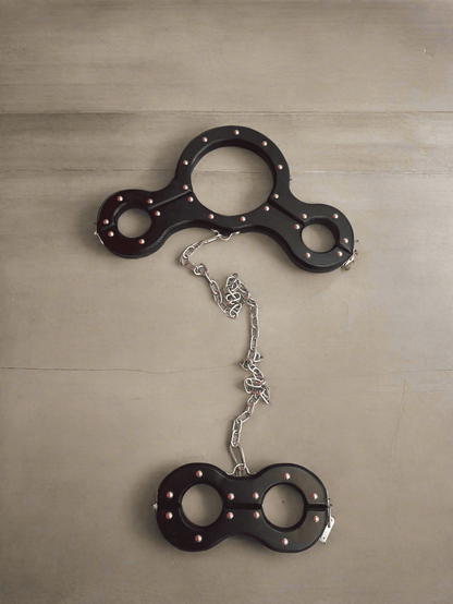 Handcrafted Wooden Shackles Set for Neck, Hands, and Legs - BDSM Accessories with Adjustable Chain Length