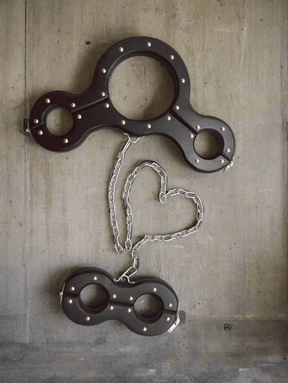 Handcrafted Wooden Shackles Set for Neck, Hands, and Legs - BDSM Accessories with Adjustable Chain Length