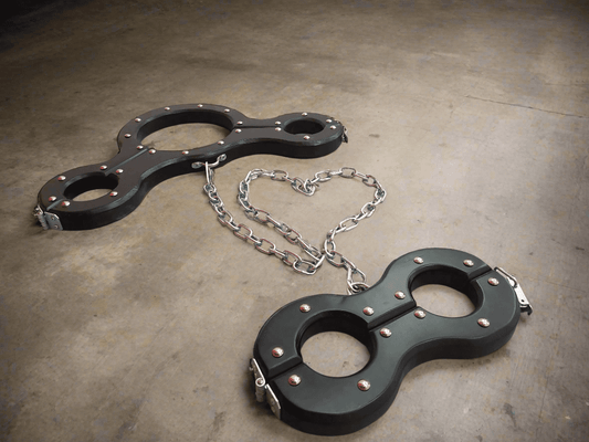 Handcrafted Wooden Shackles Set for Neck, Hands, and Legs - BDSM Accessories with Adjustable Chain Length