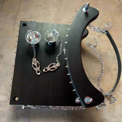 Unique BDSM Serving Table - Personalized Wooden Shackles & Chest Clamps Available