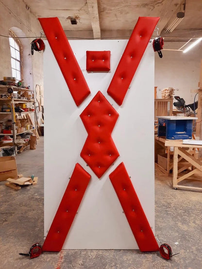 Red Leather St. Andrews Cross - Essential Dungeon Furniture for BDSM Enthusiasts