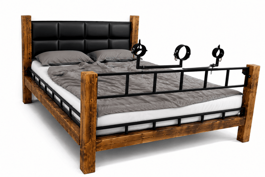 Solid Wood Bondage Bed with Upholstered Eco-Leather Headboard - BDSMWoody
