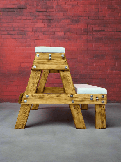 White BDSM Wooden Soft Bench. Dungeon Spanking Equipment