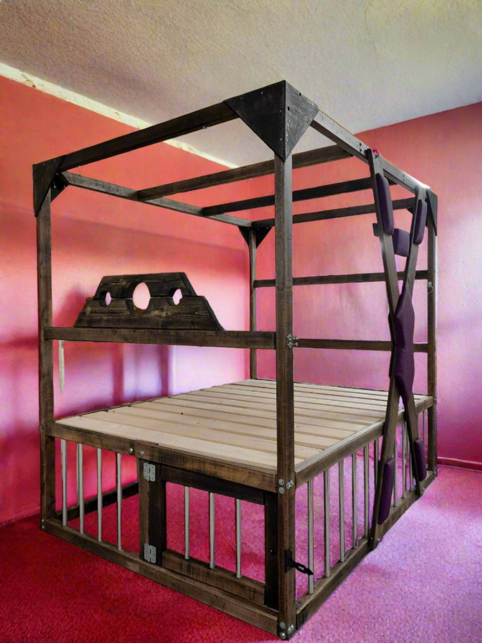 Bedroom Playground Queen Size BDSM Bed with Removable Cross for Love Pleasures - Strong Crossbars for Support