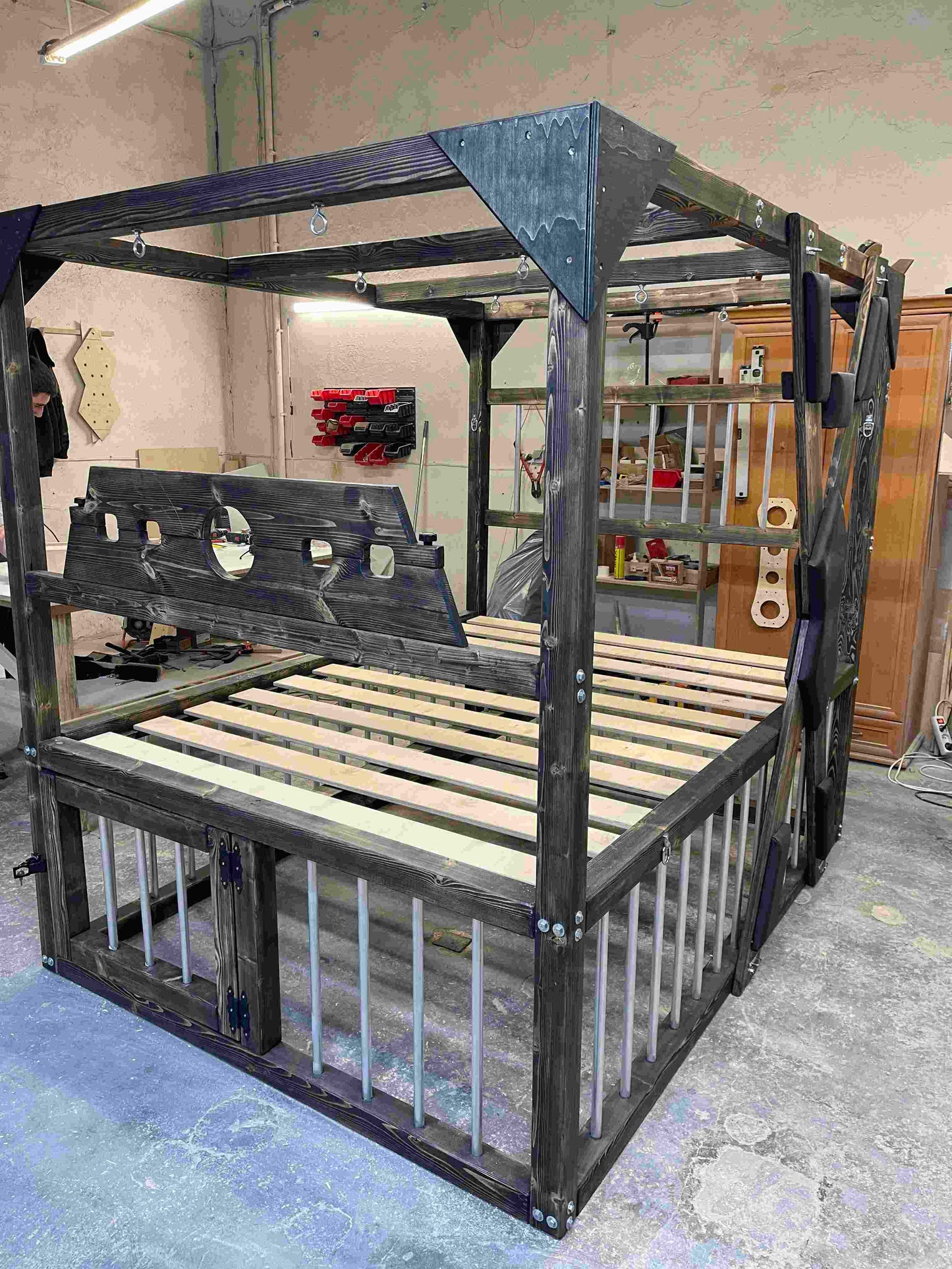 Bedroom Playground Queen Size BDSM Bed with Removable Cross for Love Pleasures - Strong Crossbars for Support