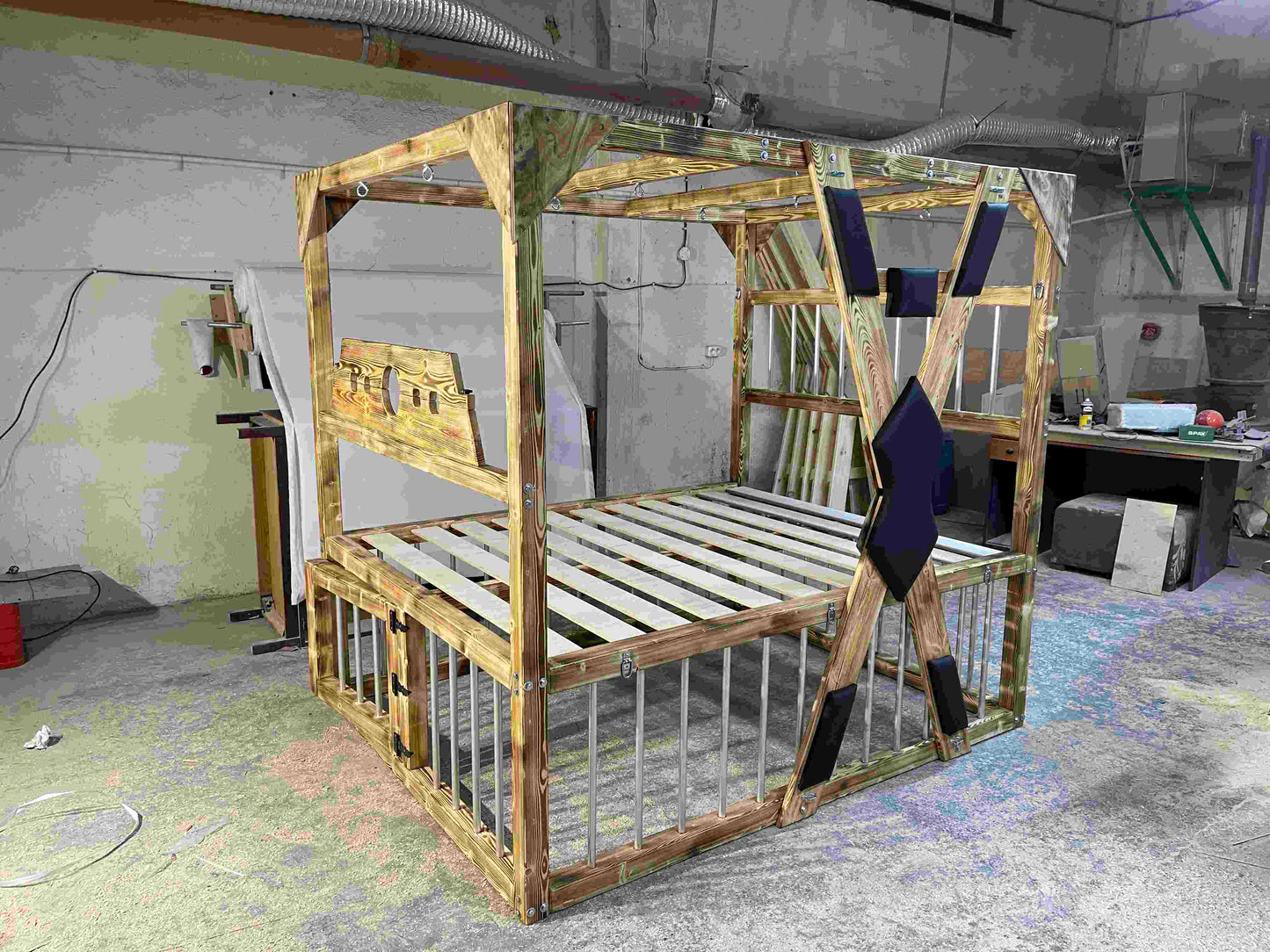 Bedroom Playground Queen Size BDSM Bed with Removable Cross for Love Pleasures - Strong Crossbars for Support