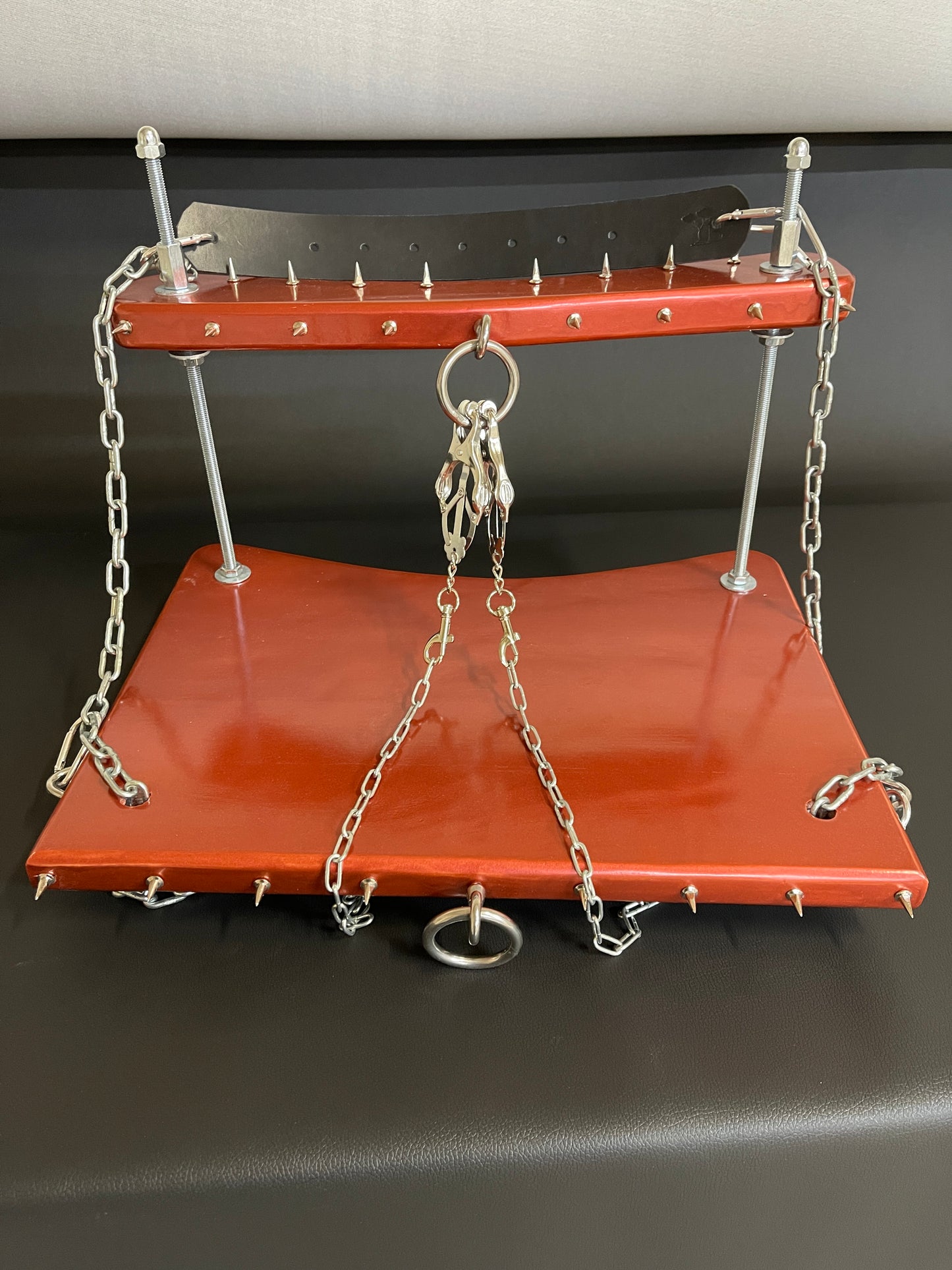 Unique BDSM Serving Table - Personalized Wooden Shackles & Chest Clamps Available