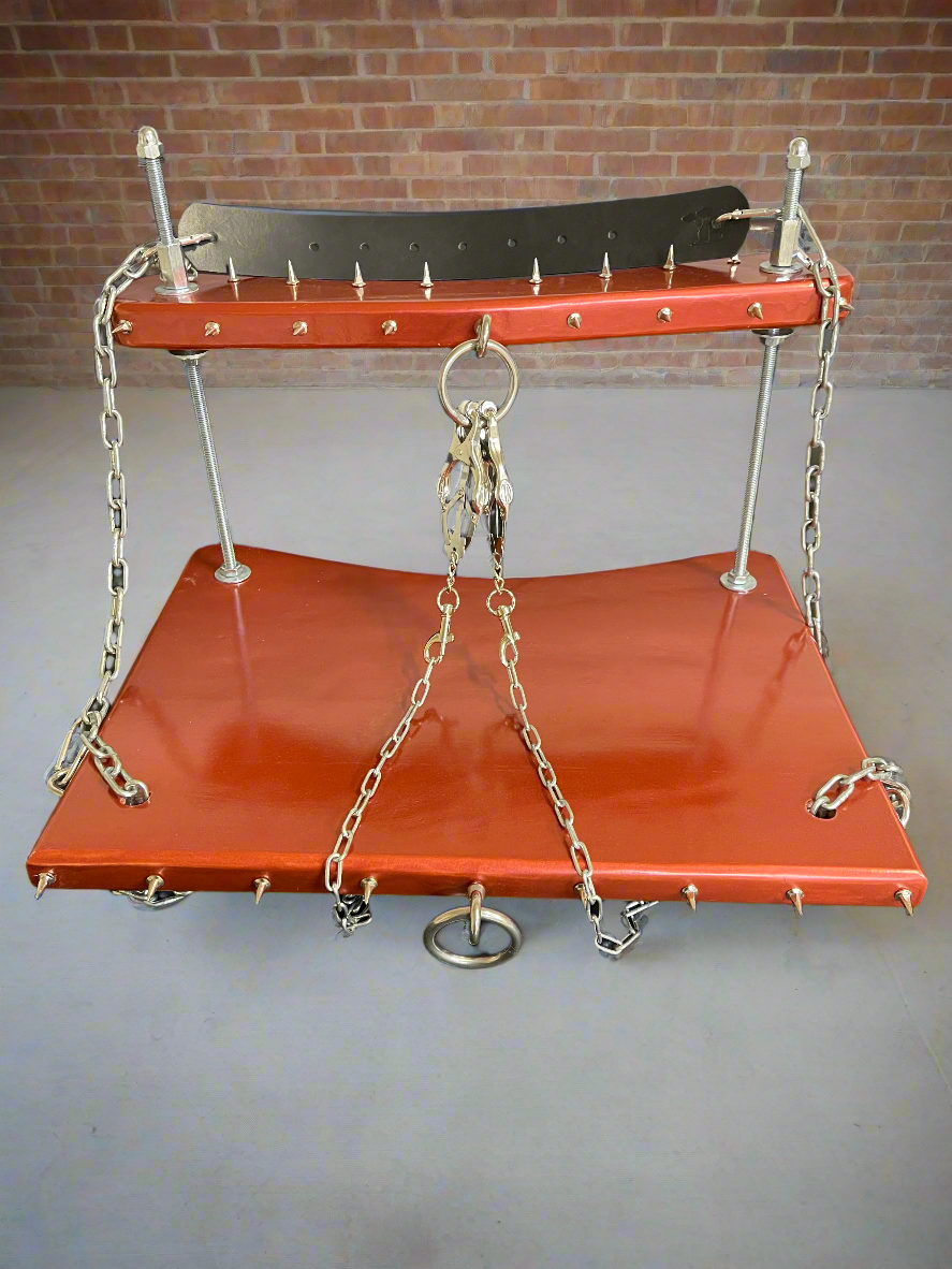 Unique BDSM Serving Table - Personalized Wooden Shackles & Chest Clamps Available