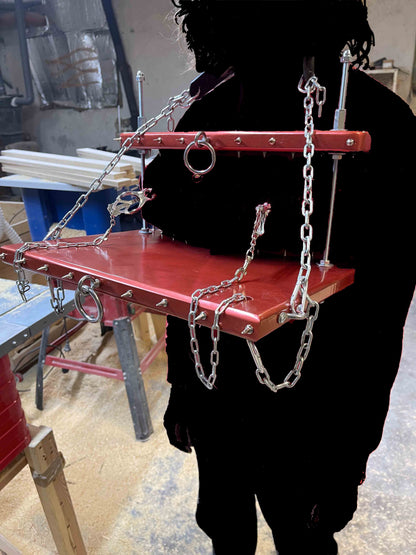 Unique BDSM Serving Table - Personalized Wooden Shackles & Chest Clamps Available