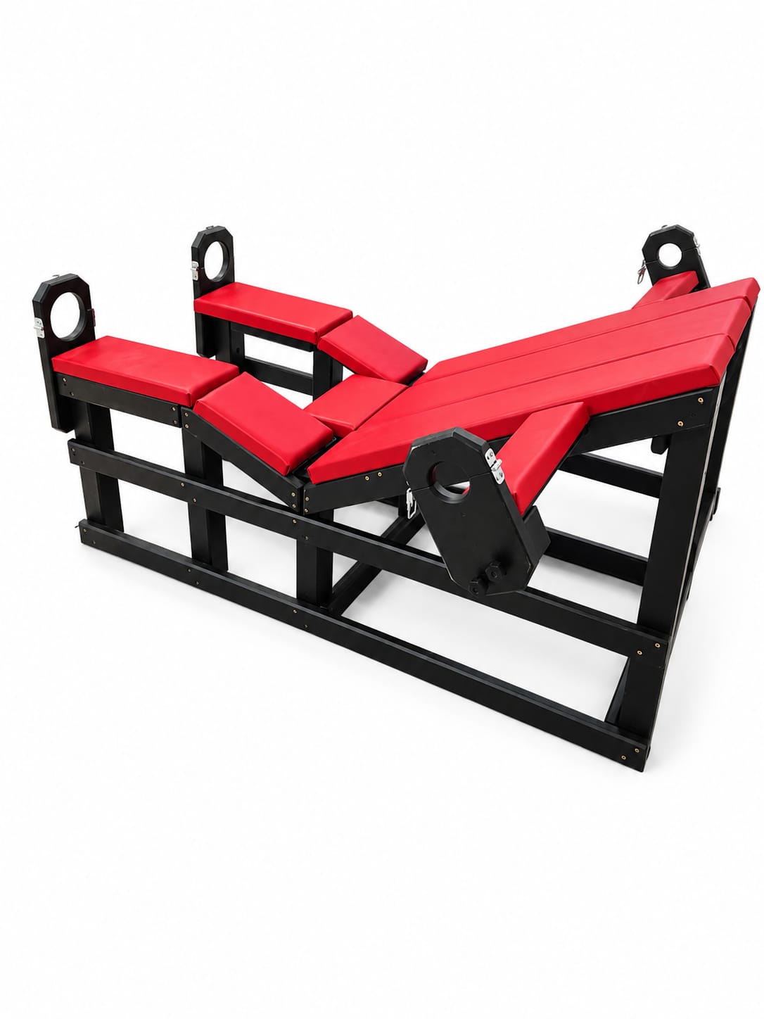 Heavy-duty wooden BDSM chair with padded cushions