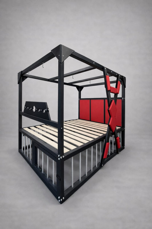 Luxury BDSM Cage Bed – Solid Pine, St. Andrew’s Cross - BDSMWoody
