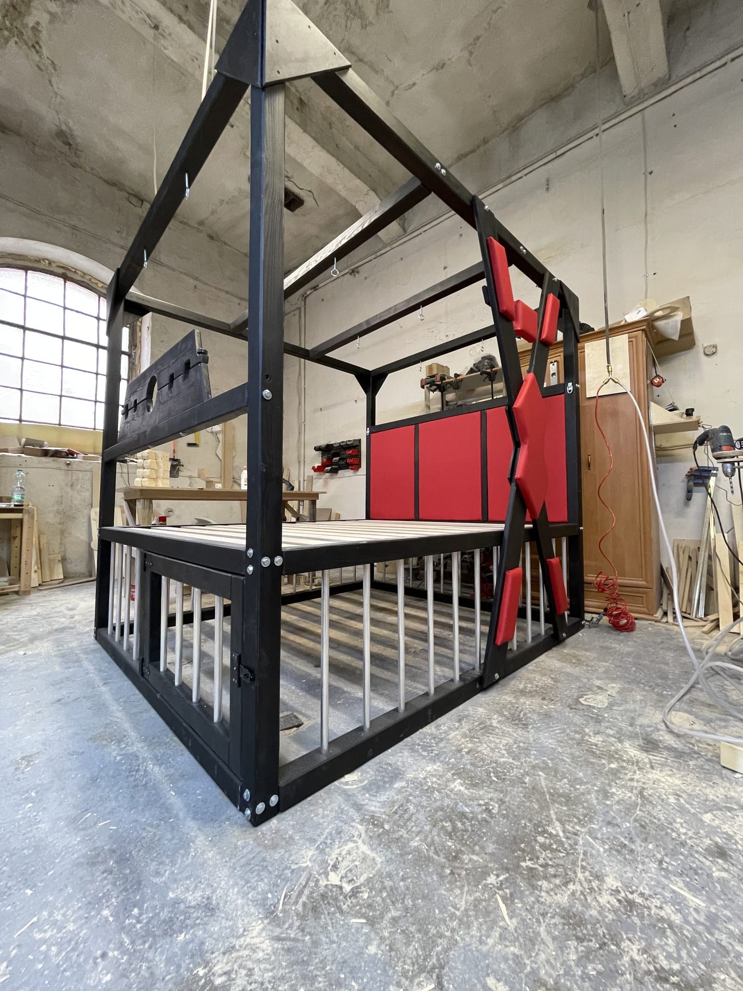 Luxury BDSM Cage Bed – Solid Pine, St. Andrew’s Cross - BDSMWoody