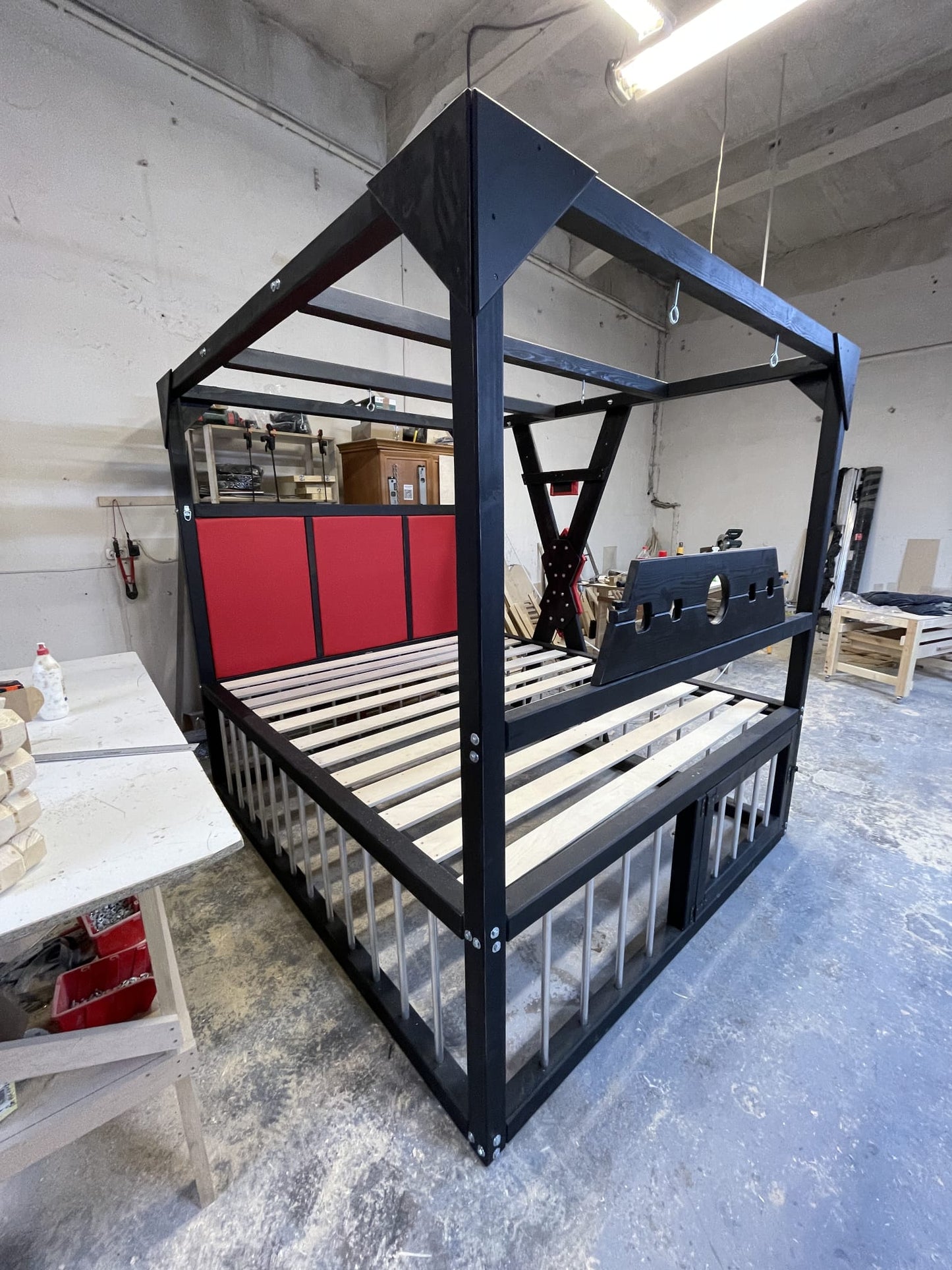 Luxury BDSM Cage Bed – Solid Pine, St. Andrew’s Cross - BDSMWoody