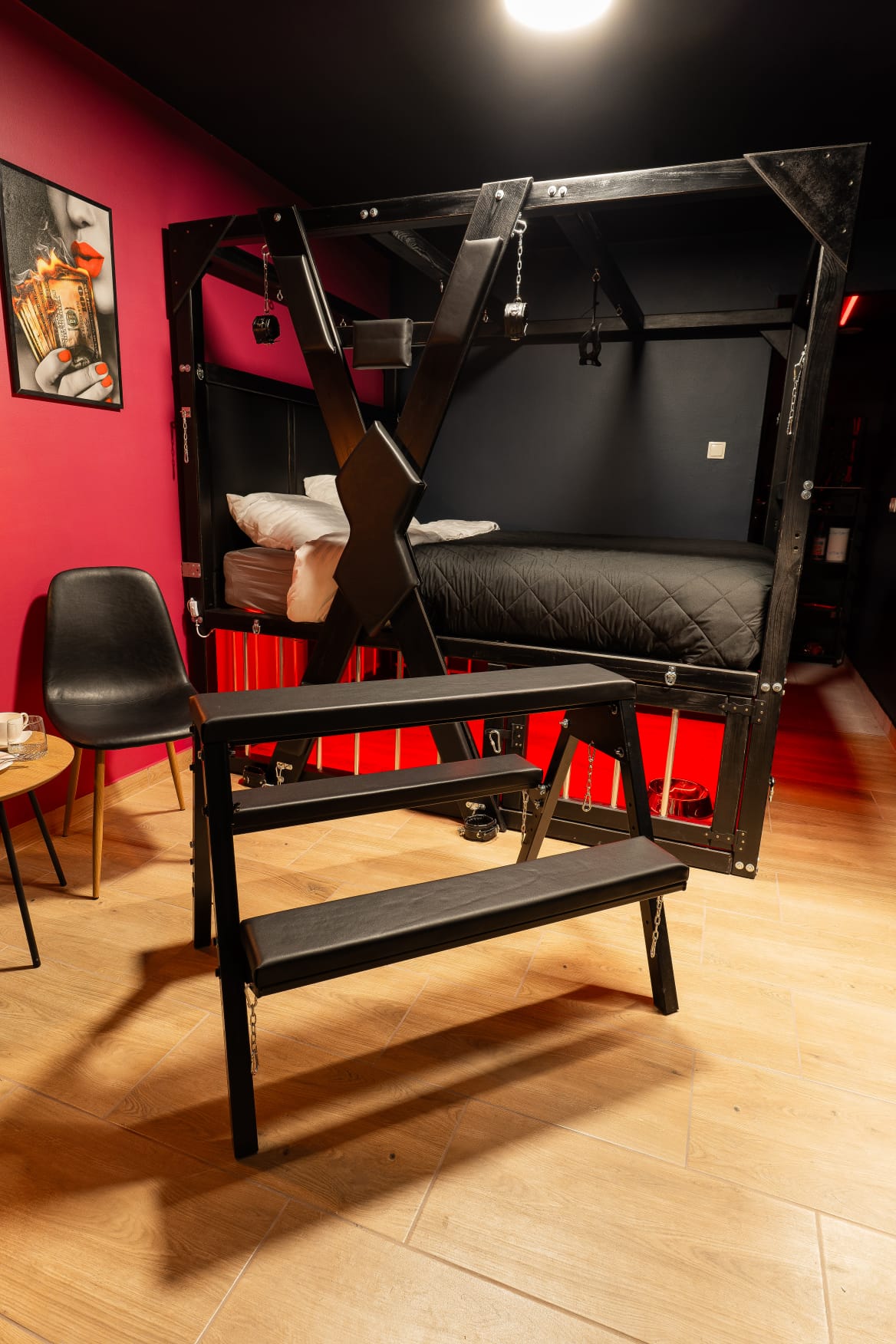 Luxury BDSM Cage Bed – Solid Pine, St. Andrew’s Cross - BDSMWoody