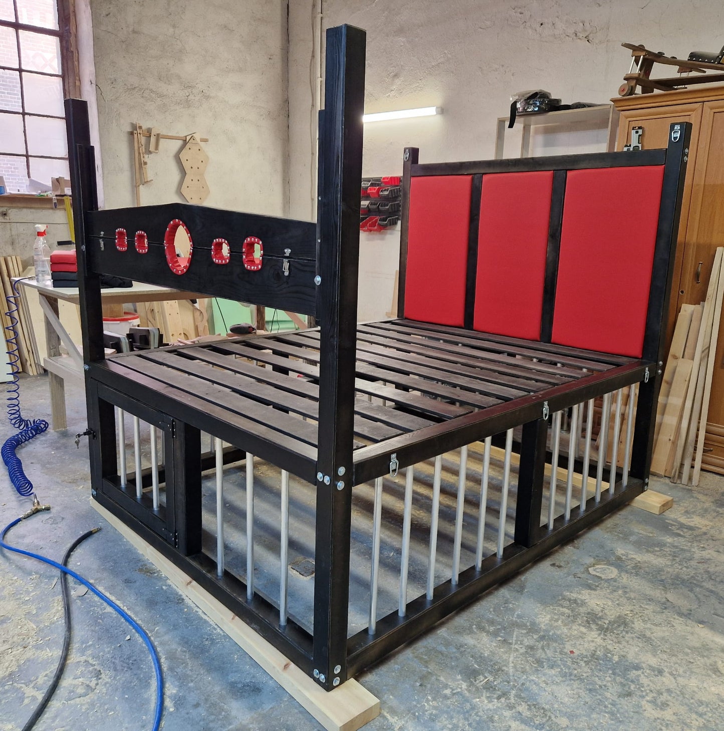 BDSM Wooden Bed with Cage – Solid Wood, Custom Sizes - BDSMWoody