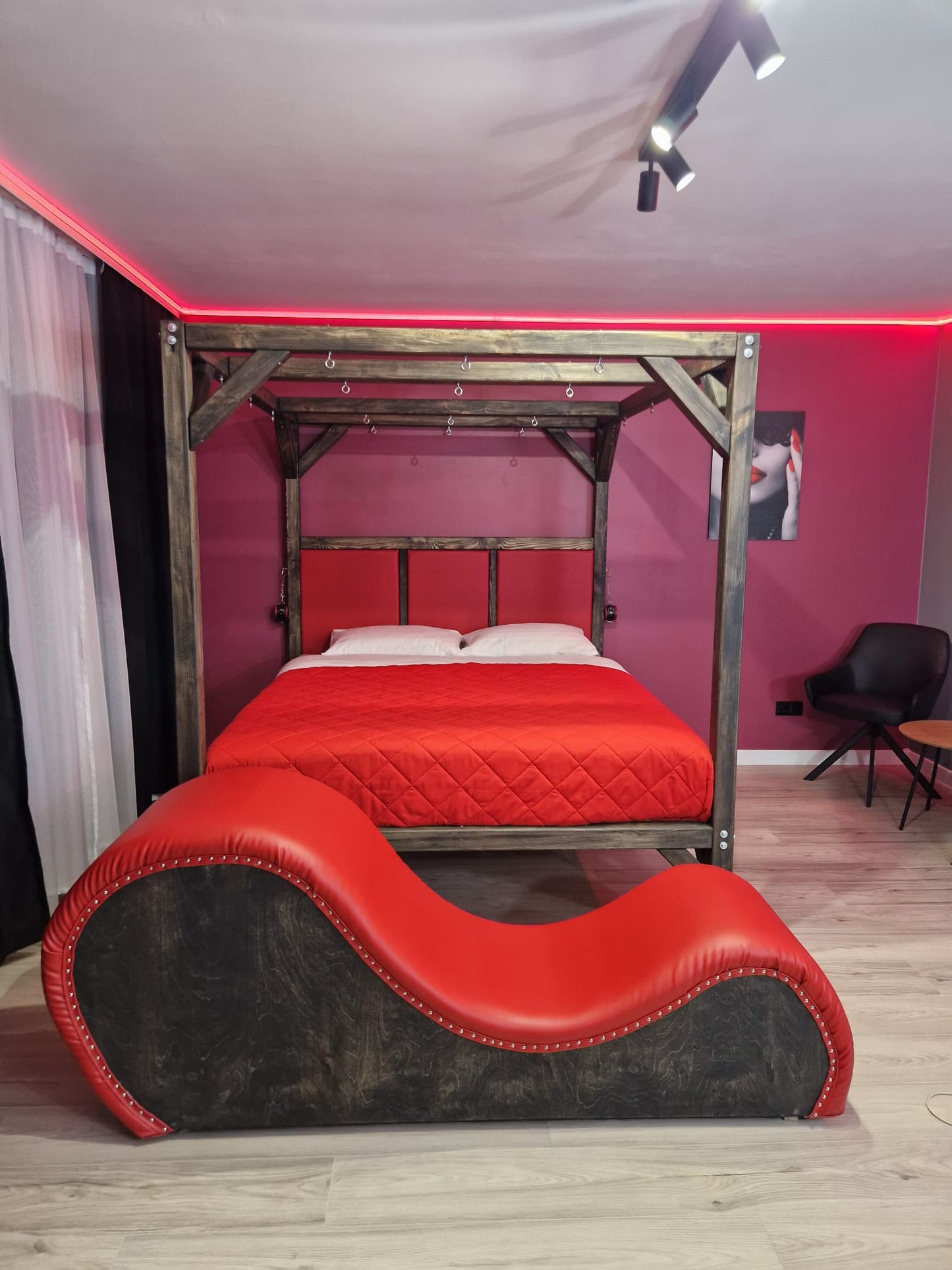 Wooden Canopy Bed – Handmade Solid Pine Frame with Padded Headboard - BDSMWoody
