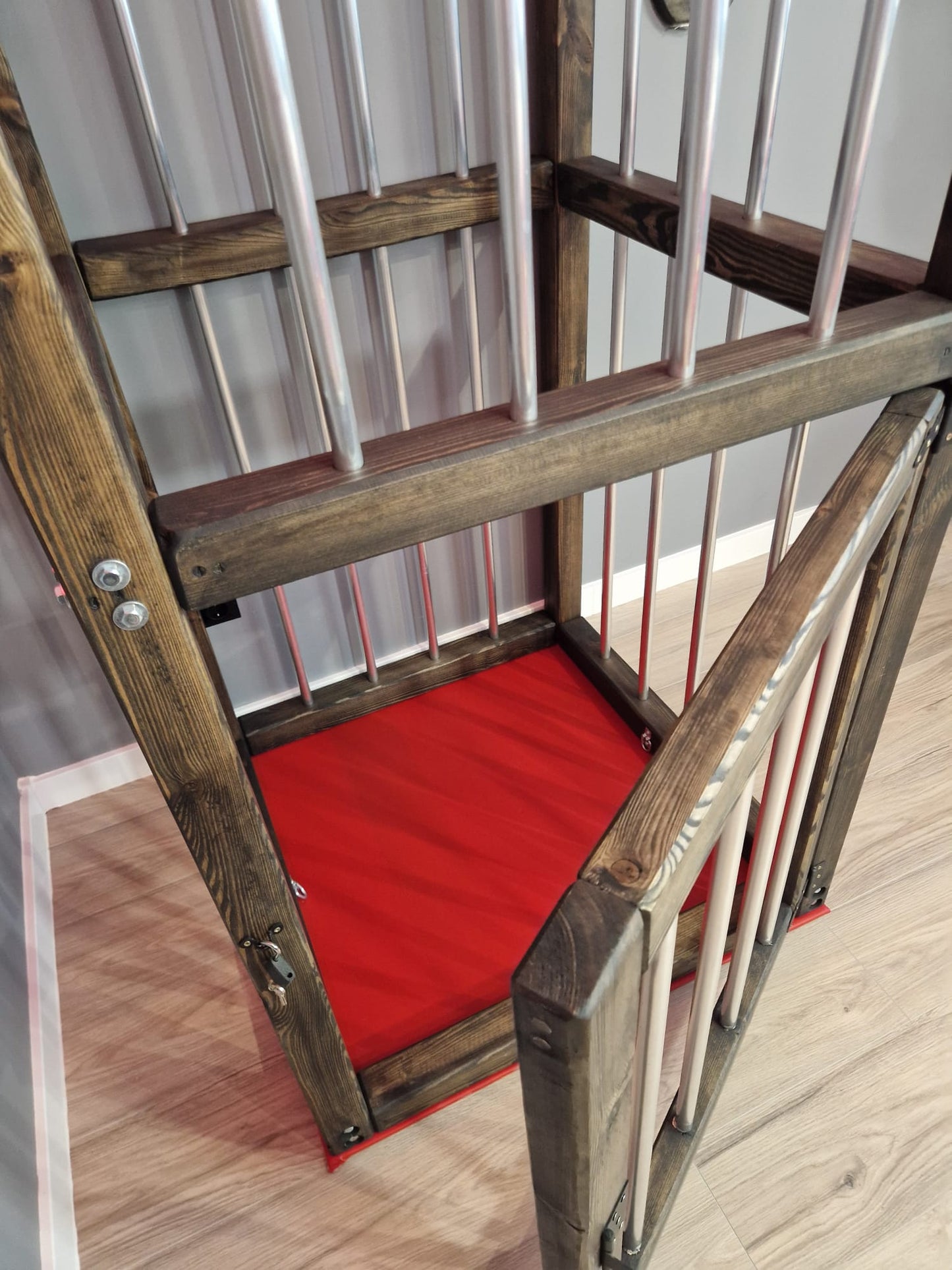 Wooden Vertical Cage with Lockable Door – Pine & Metal Bars - BDSMWoody