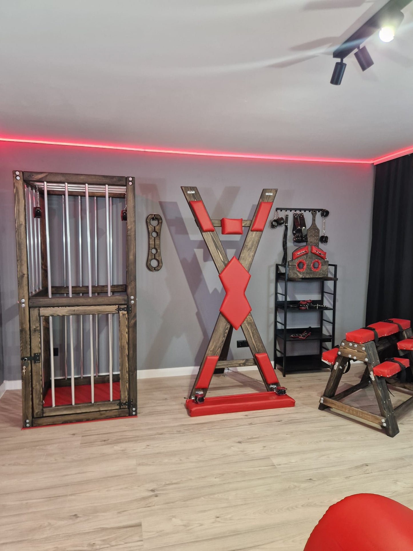 Wooden Vertical Cage with Lockable Door – Pine & Metal Bars - BDSMWoody