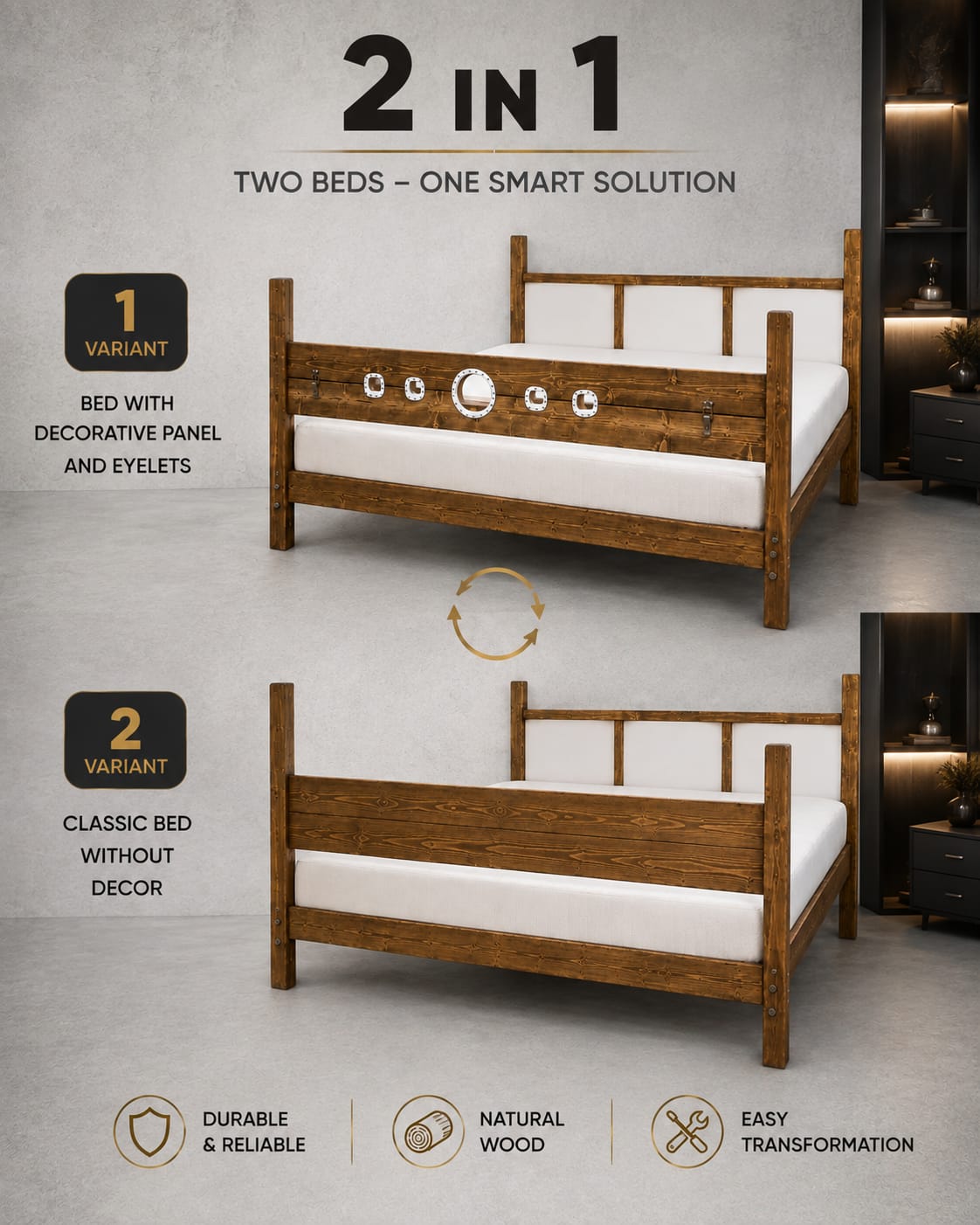 Solid Pine Bondage Bed with Adjustable Cuffs & Hidden Design - BDSMWoody
