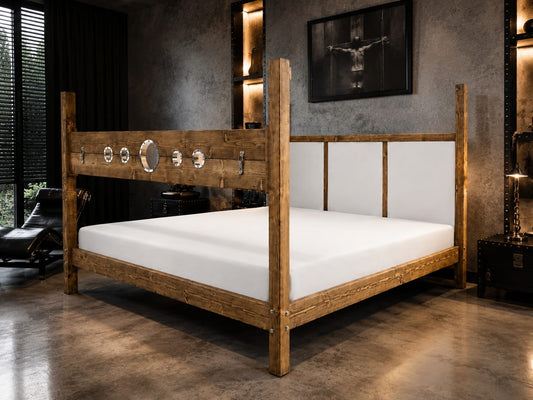 Luxury BDSM Bed with Adjustable Cuffs & Pillory