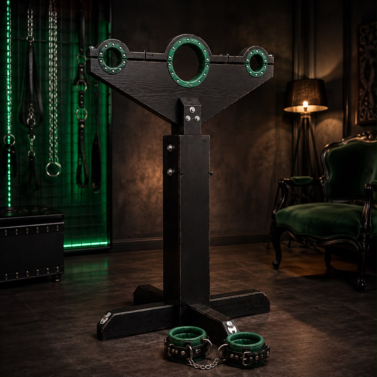 Shackled Delight : poteau en bois pour fixation et jeu BDSM 