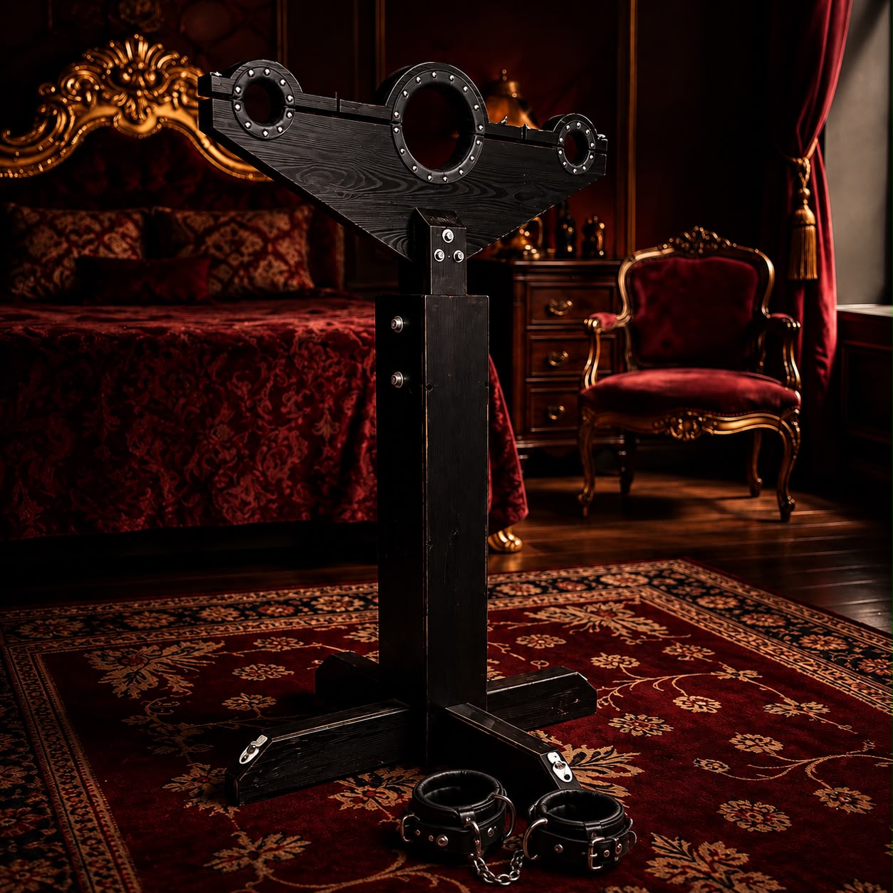 Shackled Delight : poteau en bois pour fixation et jeu BDSM 
