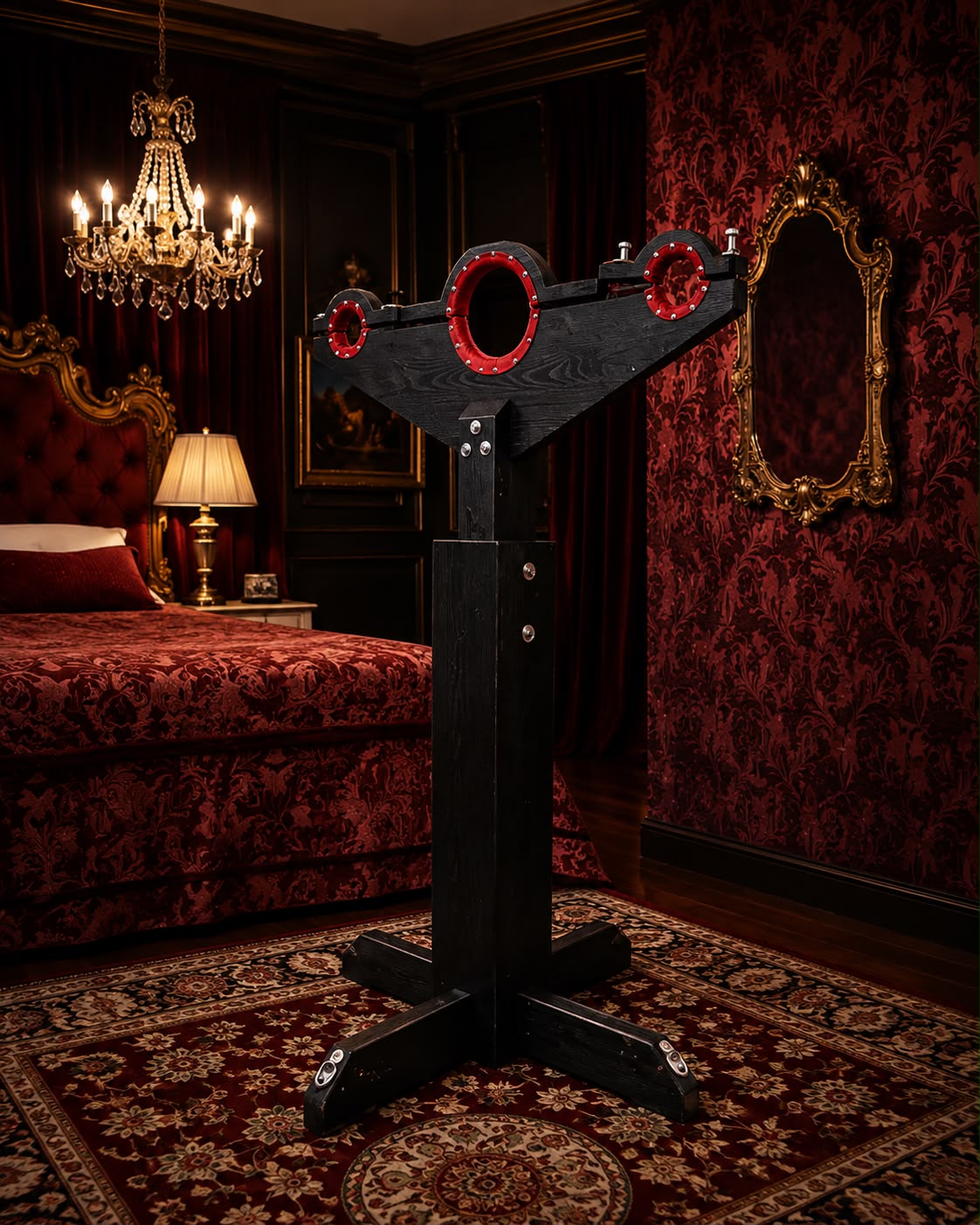 Shackled Delight : poteau en bois pour fixation et jeu BDSM 